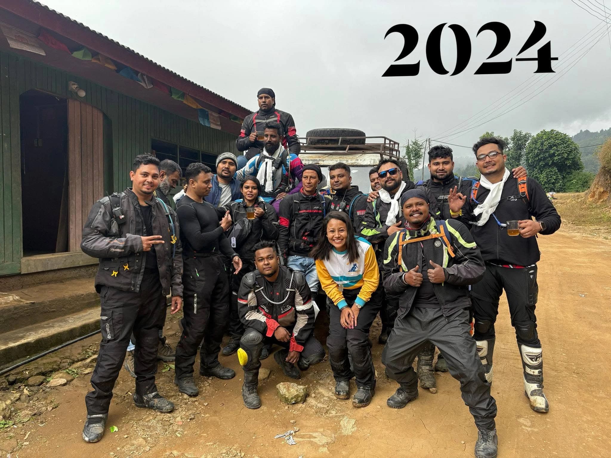 Large Motology riding group gathered together during a mountain journey in 2024